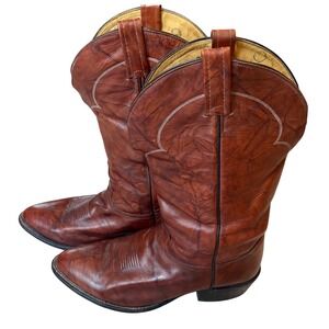 Vintage Tony Lama Cowboy Boots Mens 11 4E Brown Leather Western Made USA